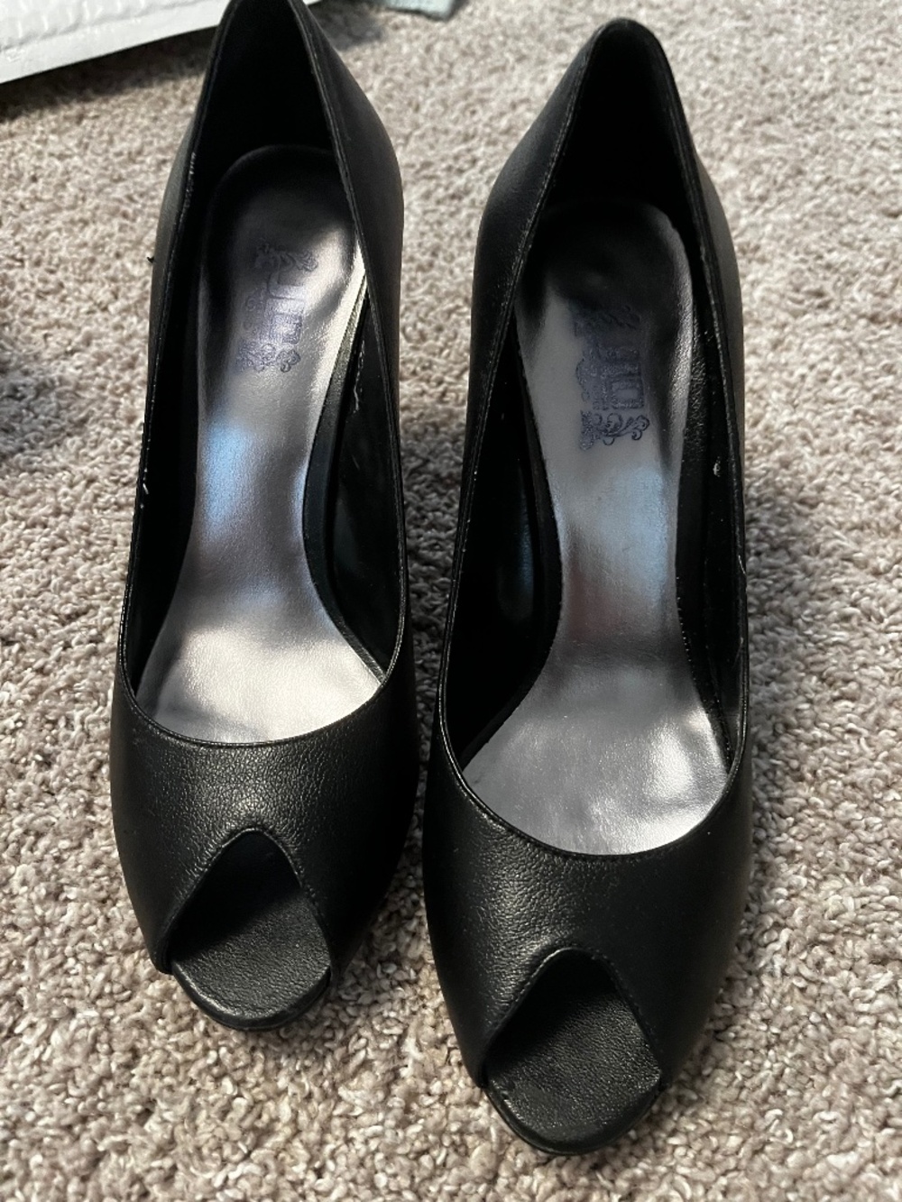 JLo brand black 4” wedge heels, size 6